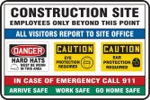 Contractor Preferred Site Safety Signs: Construction Site - Employees Only Beyond This Point - All Visitors Report To Site Office