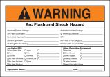 Safety Label, Header: WARNING, Legend: WARNING ARC FLASH AND SHOCK HAZARD APPROPRIATE PPE REQUIRED ___ FLASH HAZARD BOUNDARY ___ INCIDENT ENERGY ...