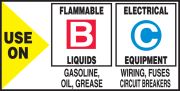 USE ON FLAMMABLE LIQUIDS GASOLINE, OIL, GREASE ELECTRICAL EQUIPMENT WIRING, FUSES CIRCUIT BREAKERS (W/GRAPHIC)
