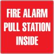 fire alarm label indicates a pull station is inside a security box