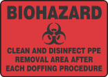 BIOHAZARD CLEAN AND DISINFECT PPE REMOVAL AREA AFTER EACH DOFFING PROCEDURE