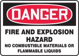 DANGER FIRE AND EXPLOSION HAZARD NO COMBUSTIBLE MATERIALS OR FLAMMABLE LIQUIDS