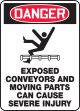 EXPOSED CONVEYORS AND MOVING PARTS CAN CAUSE SEVERE INJURY