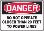 DANGER DO NOT OPERATE CLOSER THAN 20 FEET TO POWER LINES