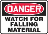 Safety Sign, Header: DANGER, Legend: DANGER WATCH FOR FALLING MATERIAL