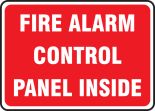 FIRE ALARM SIGNS INDICATES CONTROL PANEL IS INSIDE CONTAINER