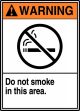 Safety Sign, Header: WARNING, Legend: DO NOT SMOKE IN THIS AREA (W/GRAPHIC)