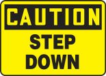 Safety Sign, Header: CAUTION, Legend: STEP DOWN
