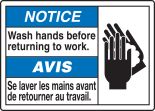 NOTICE WASH HANDS BEFORE RETURNING TO WORK (W/GRAPHIC)