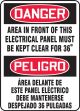 Safety Sign, Header: DANGER/PELIGRO, Legend: AREA IN FRONT OF THIS ELECTRICAL PANEL MUST BE KEPT CLEAR FOR 36