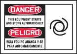 OSHA Danger Safety Labels: This Equipment Starts And Stops Automatically