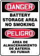 DANGER BATTERY STORAGE AREA NO SMOKING (BILINGUAL SPANISH)