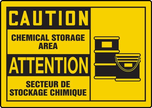 Safety Sign, Header: CAUTION, Legend: CAUTION-CHEMICAL STORAGE AREA (BILINGUAL FRENCH)