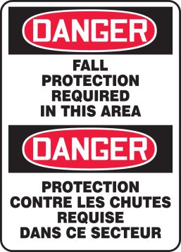 DANGER FALL PROTECTION REQUIRED IN THIS AREA