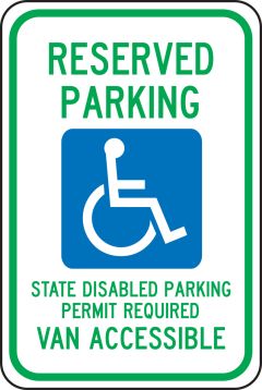 RESERVED PARKING STATE DISABLED PARKING PERMIT REQUIRED VAN ACCESSIBLE (W/GRAPHIC)