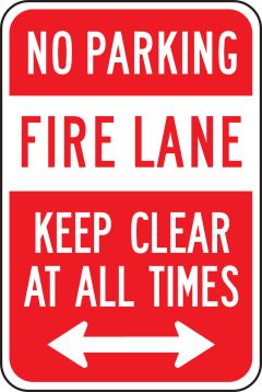 NO PARKING FIRE LANE KEEP CLEAR AT ALL TIMES <----->