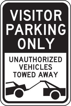 VISITOR PARKING ONLY UNAUTHORIZED VEHICLES TOWED AWAY (W/GRAPHIC)
