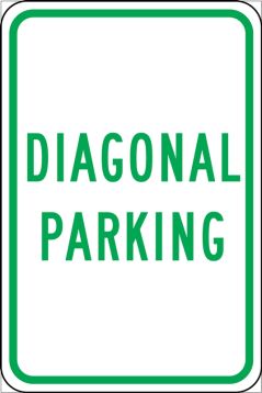 Traffic Sign, Legend: DIAGONAL PARKING