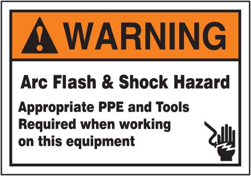 WARNING ARC FLASH & SHOCK HAZARD APPROPRIATE PPE AND TOOLS REQUIRED WHEN WORKING ON THIS EQUIPMENT (w/graphic)