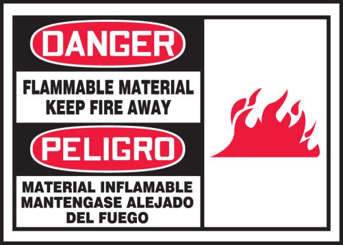 Safety Label, Header: DANGER, Legend: FLAMMABLE MATERIAL KEEP FIRE AWAY (W/GRAPHIC) (BILINGUAL)