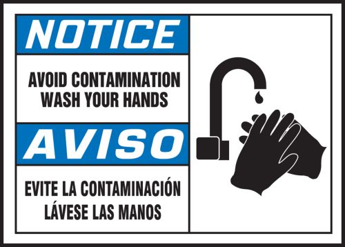 Safety Label, Header: NOTICE, Legend: AVOID CONTAMINATION WASH YOUR HANDS (W/GRAPHIC) (BILINGUAL)