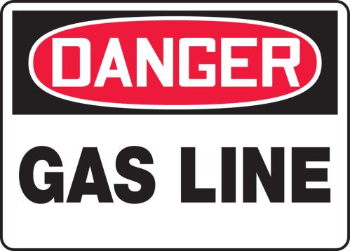 Safety Sign, Header: DANGER, Legend: GAS LINE