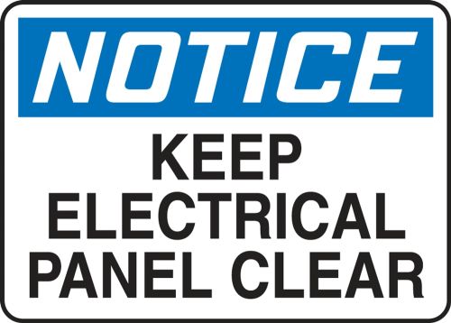 Safety Sign, Header: NOTICE, Legend: KEEP ELECTRICAL PANEL CLEAR