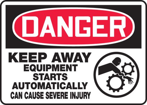 KEEP AWAY EQUIPMENT STARTS AUTOMATICALLY CAN CAUSE SEVERE INJURY (W/GRAPHIC)