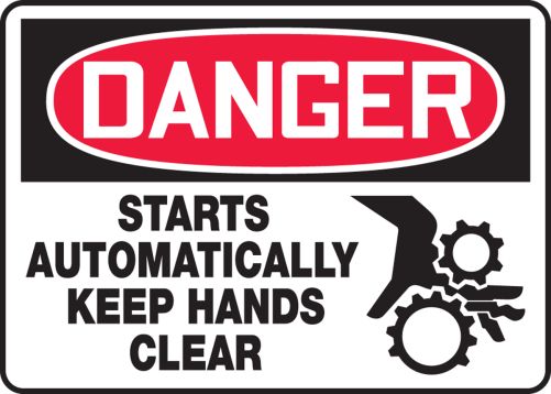 STARTS AUTOMATICALLY KEEP HANDS CLEAR (W/GRAPHIC)