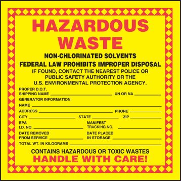 HAZARDOUS WASTE NON-CHLORINATED SOLVENTS FEDERAL LAW PROHIBITS IMPROPER DISPOSAL ...