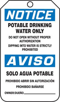 NOTICE POTABLE DRINKING WATER ONLY DO NOT OPEN WITHOUT PROPER AUTHORIZATION DIPPING INTO WATER IS STRICTLY PROHIBITED