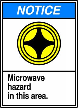 Safety Sign, Header: NOTICE, Legend: MICROWAVE HAZARD IN THIS AREA. (W/GRAPHIC)