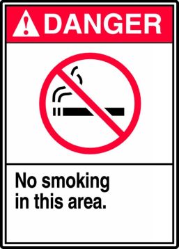 Safety Sign, Header: DANGER, Legend: NO SMOKING IN THIS AREA (W/GRAPHIC)