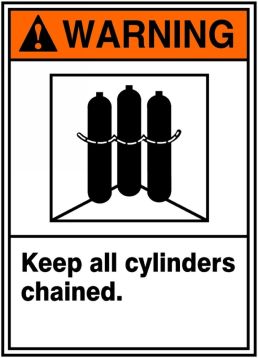 Safety Sign, Header: WARNING, Legend: WARNING KEEP ALL CYLINDERS CHAINED