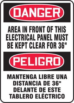 AREA IN FRONT OF THIS ELECTRICAL PANEL MUST BE KEPT CLEAR FOR 36