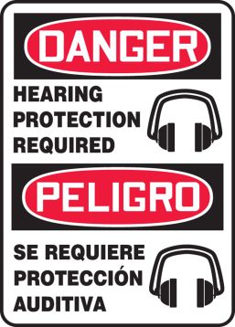 DANGER HEARING PROTECTION REQUIRED (BILINGUAL - SPANISH) <BR>PELIGRO SE REQUIERE PROTECCIÓN AUDITIVA