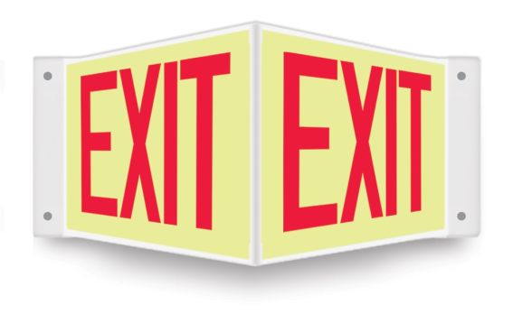 Safety Sign, Legend: EXIT (red letters on glow background)