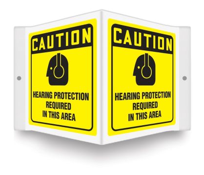 Safety Sign, Header: CAUTION, Legend: HEARING PROTECTION REQUIRED IN THIS AREA