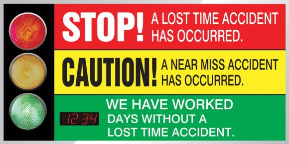 Motivation Product, Legend: STOP! A LOST-TIME ACCIDENT HAS OCCURRED. CAUTION! A NEAR MISS ACCIDENT HAS OCCURRED. WE HAVE WORKED #### DAYS WITHOUT...