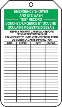 EMERGENCY SHOWER AND EYE WASH TEST RECORD DOUCHE D'URGENCE ET DOUCHE OCULAIRE REGISTRE D'ESSAIS...