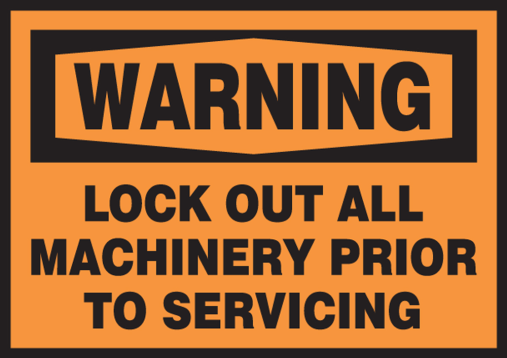 WARNING LOCK OUT ALL MACHINERY PRIOR TO SERVICING