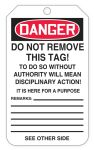 Safety Tag, Legend: DANGER DO NOT OPERATE