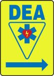 Safety Sign, Header: AED, Legend: ---> (RIGHT ARROW) (W/GRAPHIC)