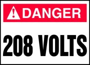 Safety Label, Header: DANGER, Legend: 208 VOLTS