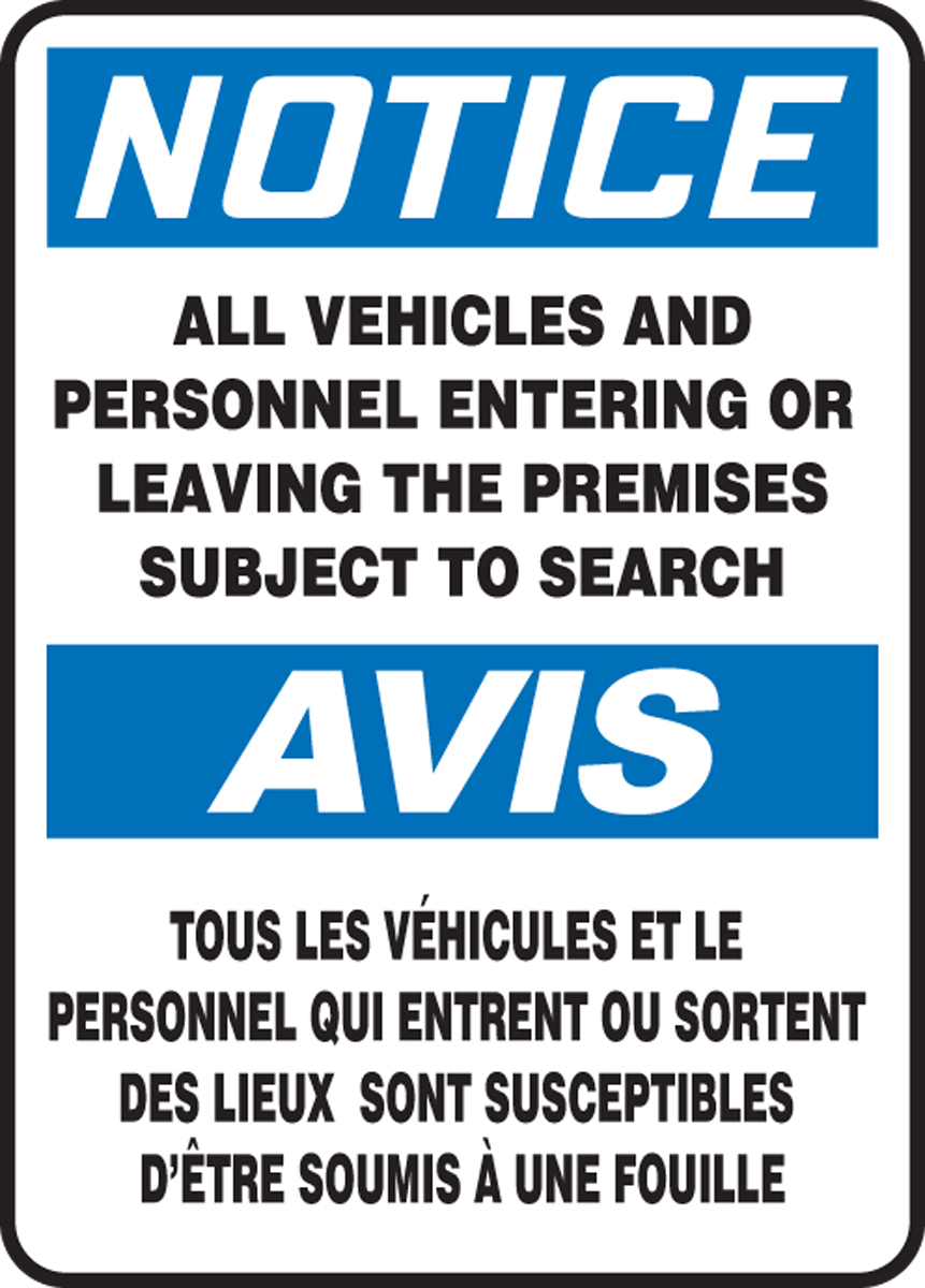 BILINGUAL FRENCH SIGN - VEHICLE SEARCH