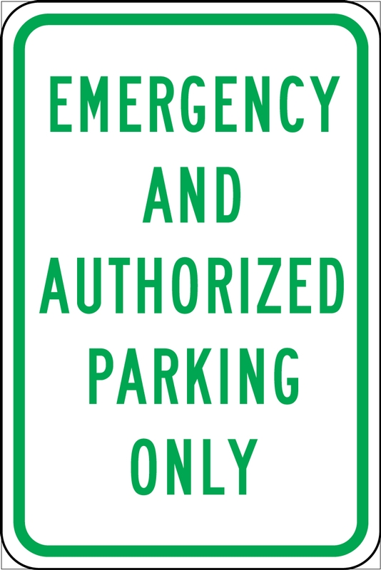 Traffic Sign, Legend: EMERGENCY AND AUTHORIZED PARKING ONLY