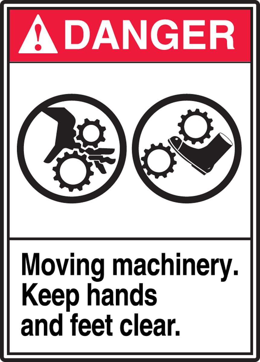 MOVING MACHINERY KEEP HANDS AND FEET CLEAR (W/GRAPHIC)