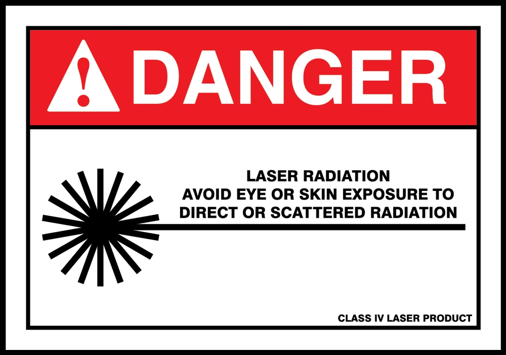 Safety Label, Header: DANGER, Legend: DANGER LASER RADIATION AVOID EYE OR SKIN EXPOSURE TO DIRECT OR SCATTERED RADIATION