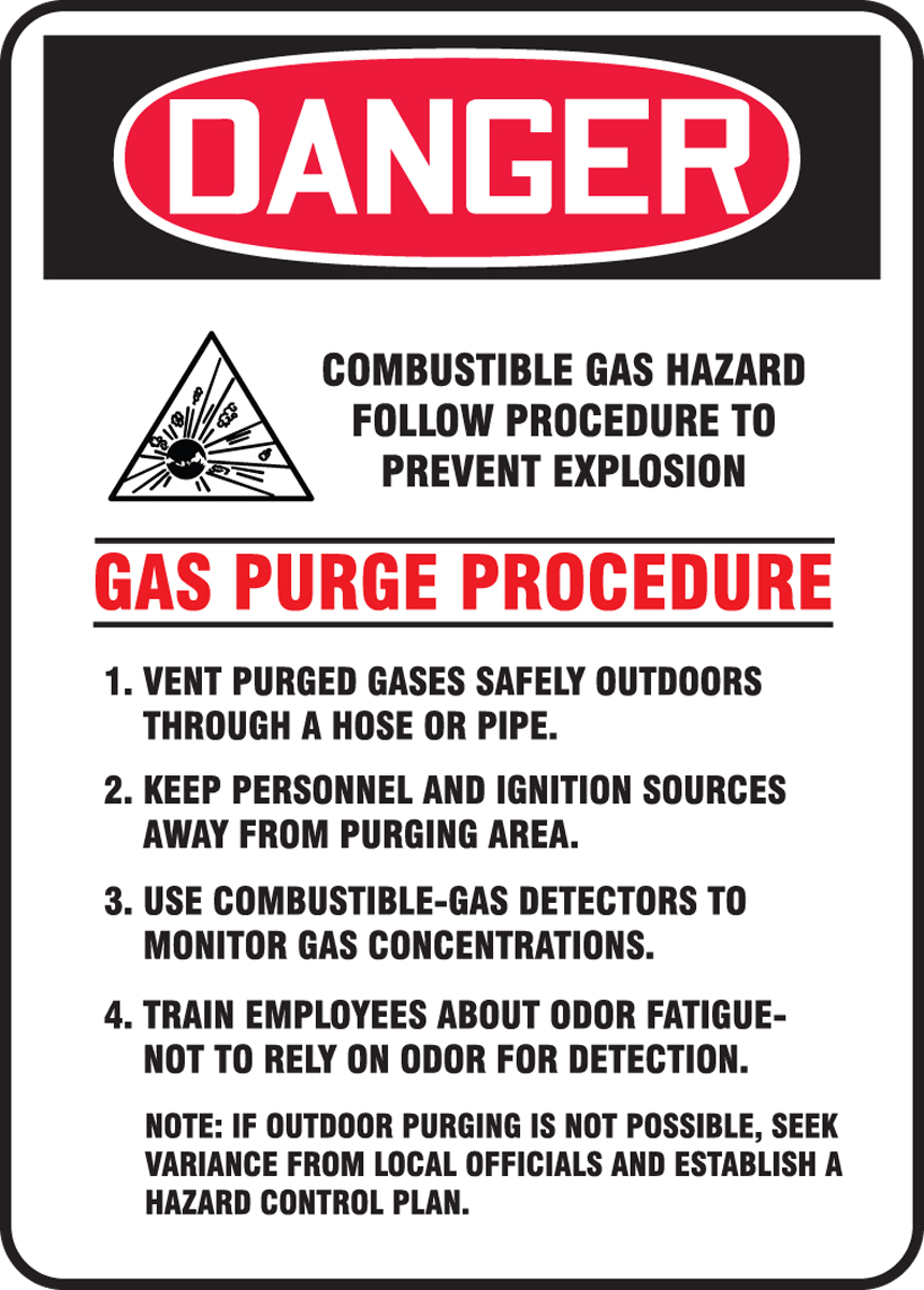 DANGER COMBUSTIBLE GAS HAZARD FOLLOW PROCEDURE TO PREVENT EXPLOSION ... W/GRAPHIC