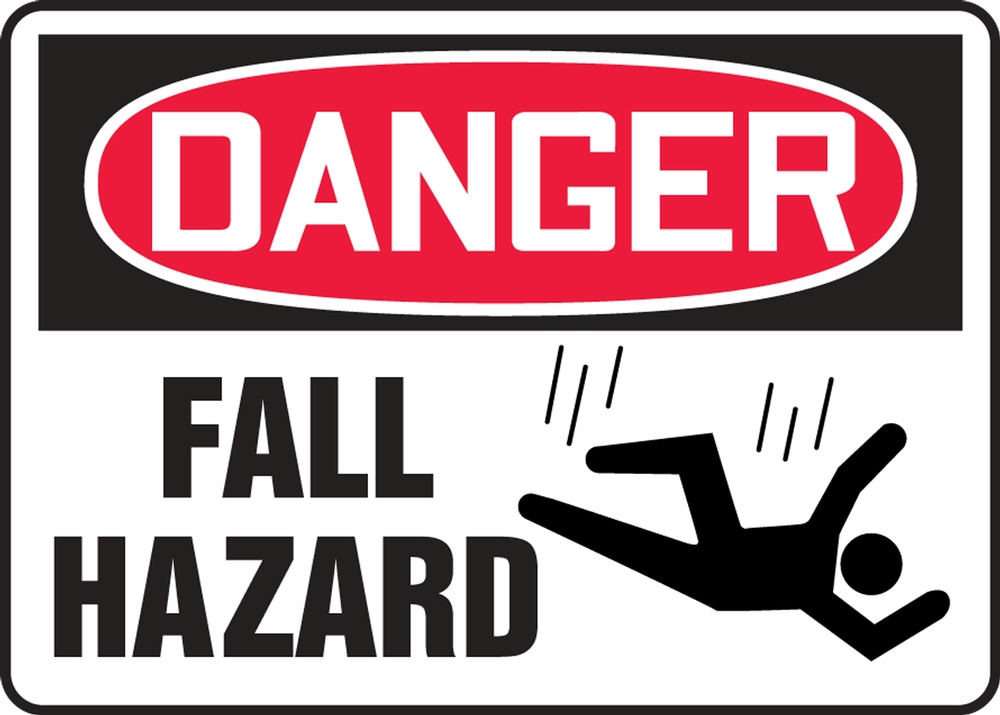 Safety Sign, Header: DANGER, Legend: DANGER FALL HAZARD (W/GRAPHIC)
